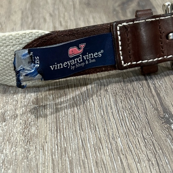 Mens Vineyard Vines 30W Navy Sailboat Pattern Classic Preppy Canvas Leather Belt - Picture 6 of 6